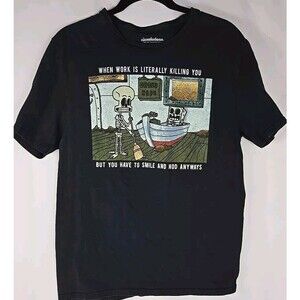 SpongeBob T-shirt "When Work‎ Is Killing You" Black Medium Skeketons Nickelodeon